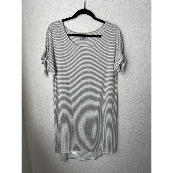 THREAD Womens Dress‎ Size Small Gray White Stripe Soft Stretch Comfort Pockets - Picture 1 of 8